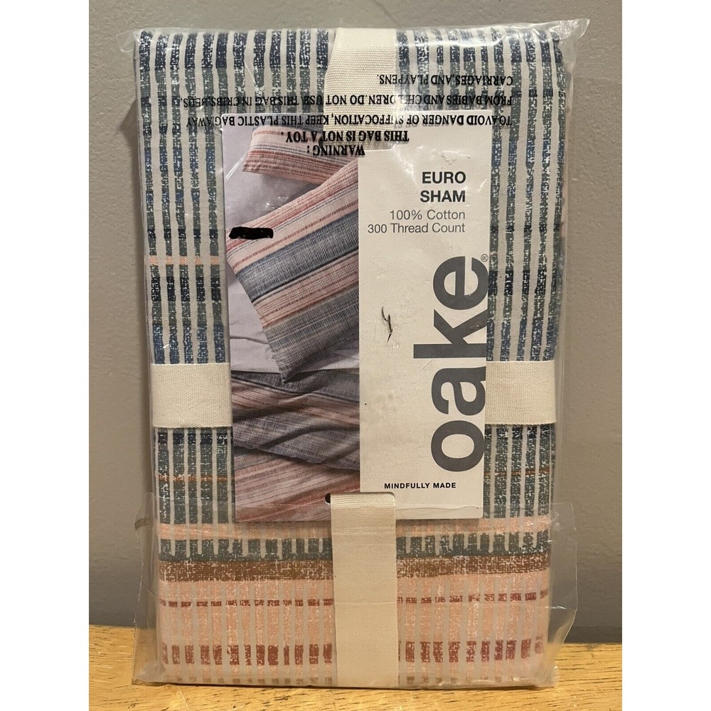 OAKE Macy's Euro Sham Pillowcase Colorblock Ikat 100% Cotton New